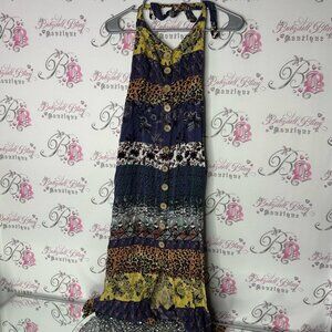 Angie dress animal print long maxi stripe buttons strappy back halter style